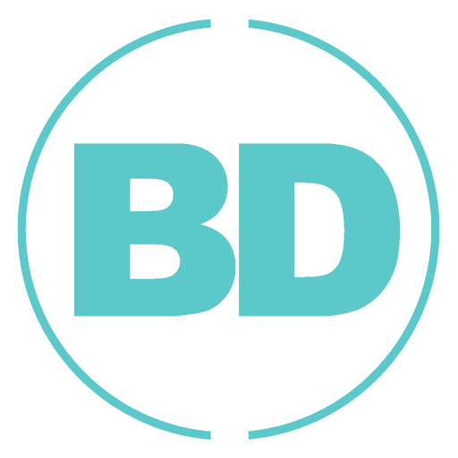 BD logo inside crescents in cyan